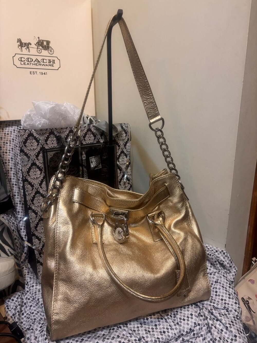 Michael Kors Hamilton Gold Metallic Leather Handbag